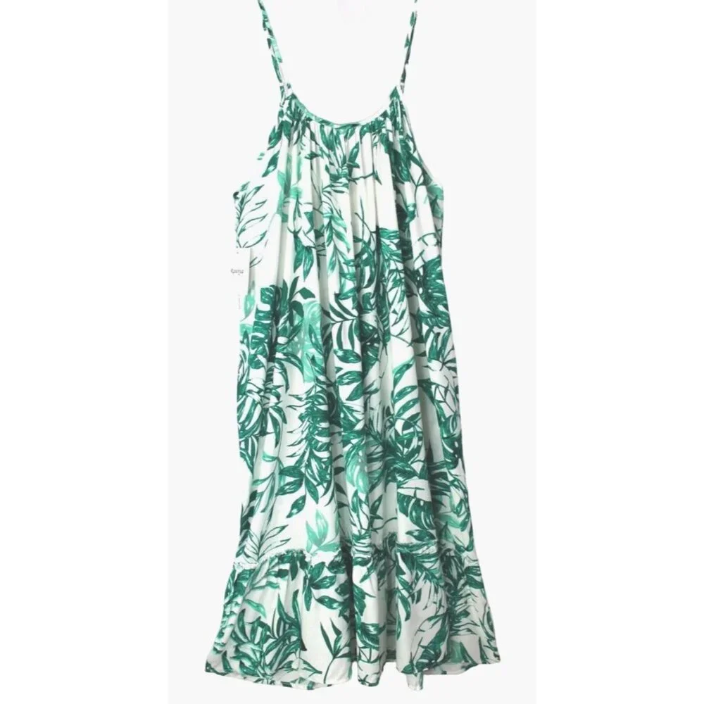 Raviya Lg Swimwear Cover-up Tropical Palm Midi Dress Ruffle Tropical Swim Cover